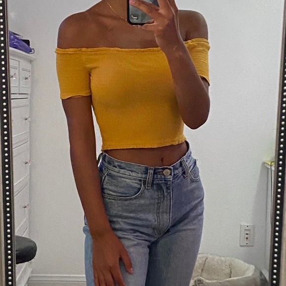 yellow forever 21 off the shoulder top !! - Picture 2 of 4